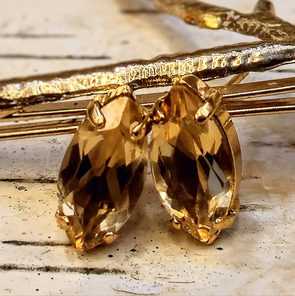 5 Total Carats Approx CITRINE Marquise Cut In Gold Plated Earrings